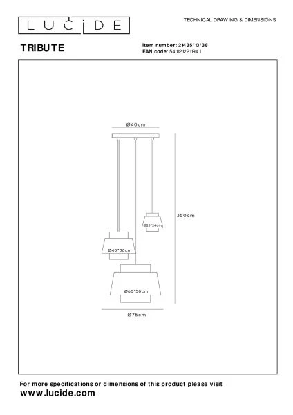 Lucide TRIBUTE - Hanglamp - Ø 76 cm - 3xE27 - Beige - technisch